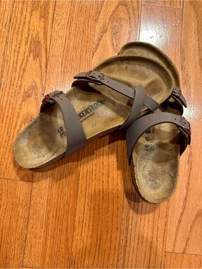 Birkenstock Mayari Taupe Leather Double-Strap Sandals, Size 9